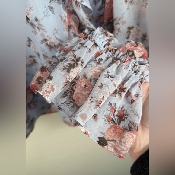 Rachel Parcell Blue & Pink Floral Blouse Women LS Lined Size L EUC Coquette Chic - Picture 5 of 13